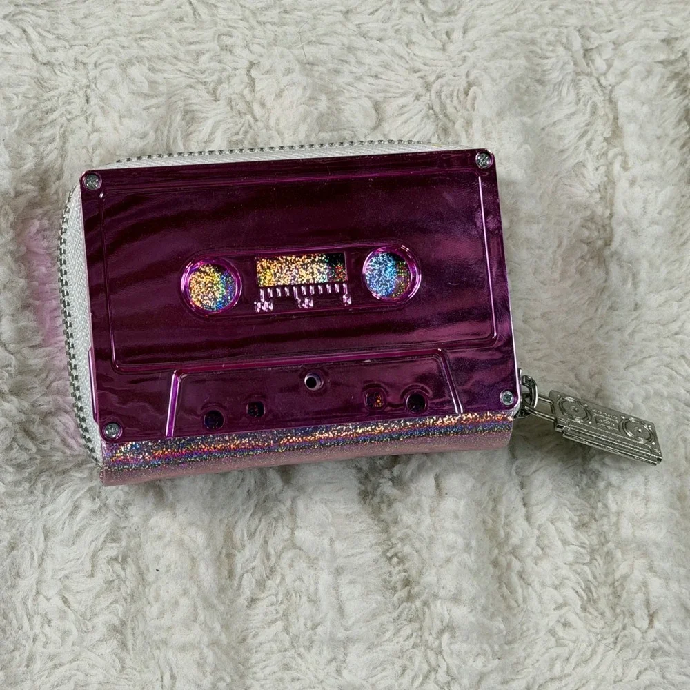 FYDELITY Cassette Tape Coin Purse Pink Metallic Glitter Retro Y2K